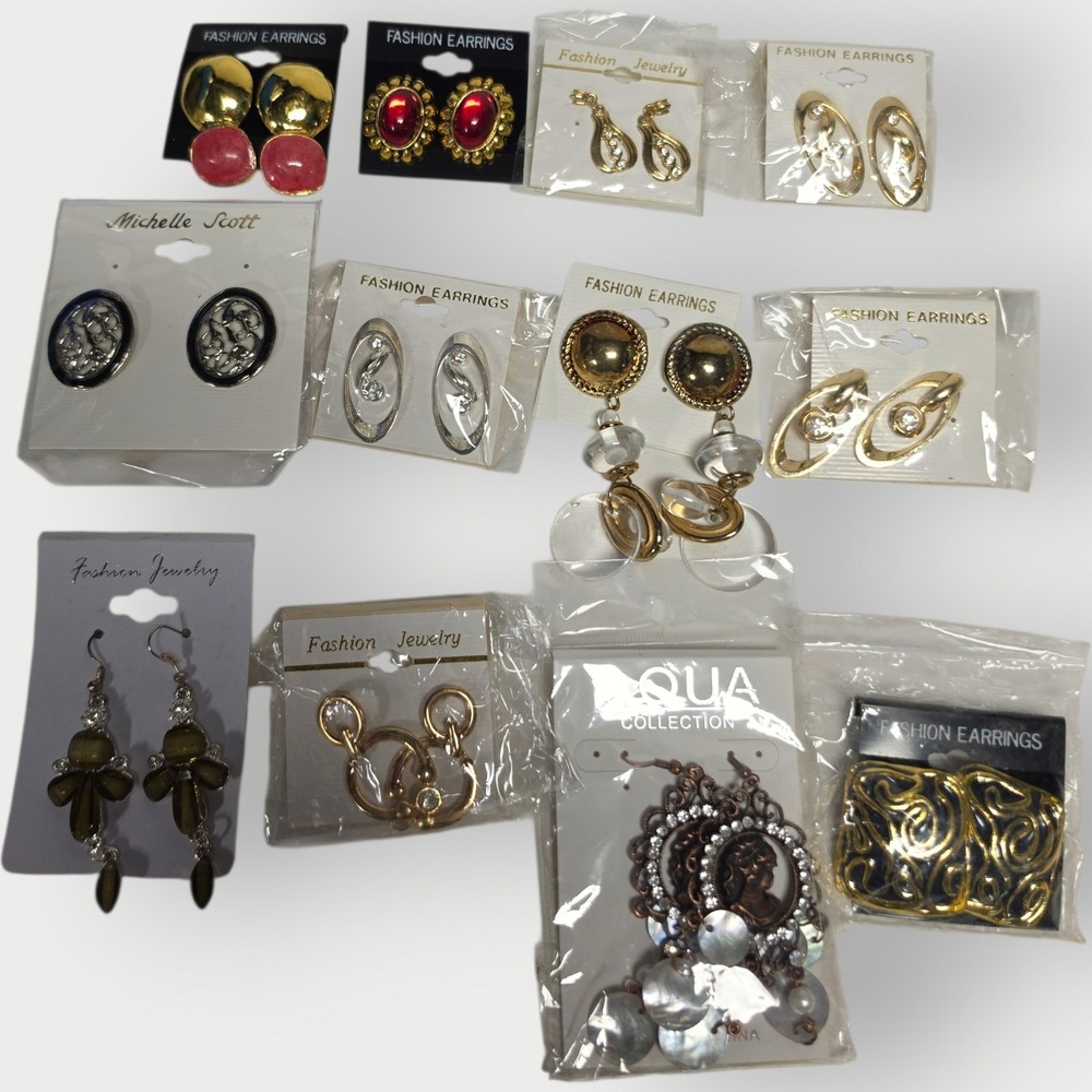 Vintage Costume Fashion Earrings Lot of 12 Pairs NOS Deadstock Dangle Statement